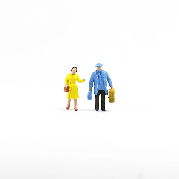 Personaggi Miniatura Figura Marito Moglie Turista Che Cammina Sulla Luna — Foto Stock