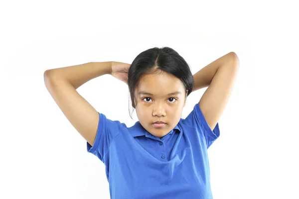 Asiatiska Unga Kvinnor Bunden Håret Isolera Vit Bakgrund — Stockfoto