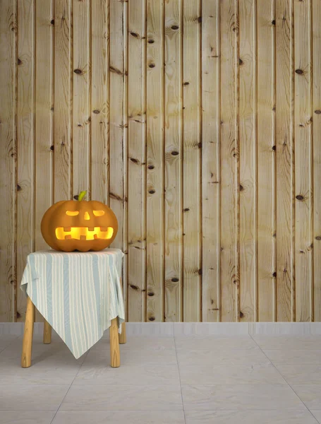 Zucca di Halloween con sfondo in legno — Foto Stock