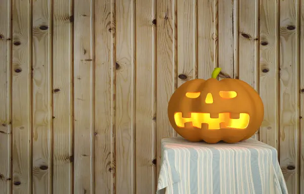 Zucca di Halloween con sfondo in legno — Foto Stock