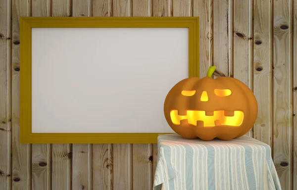 Zucca di Halloween con sfondo in legno — Foto Stock