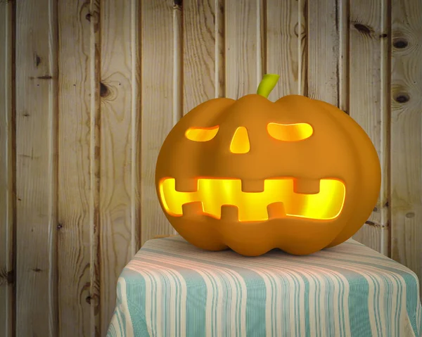Zucca di Halloween con sfondo in legno — Foto Stock