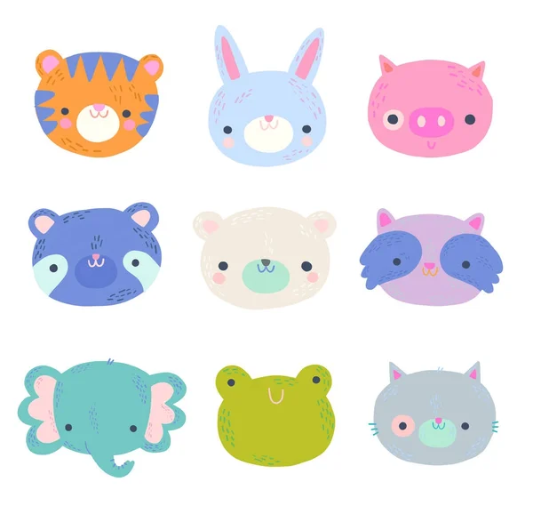 Caras animales lindos — Vector de stock