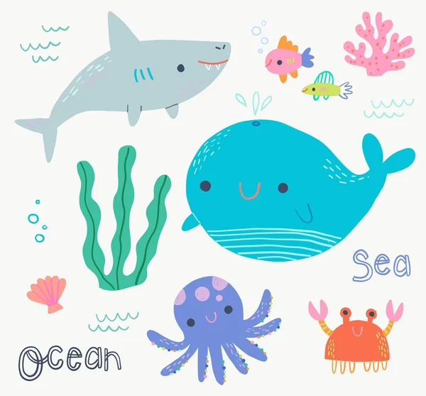 Ζώο χαριτωμένο θάλασσας Clip Art σετ — Διανυσματικό Αρχείο