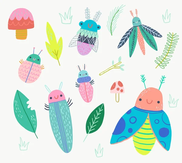 Sevimli ve renkli böcek sanat Set klip — Stok Vektör