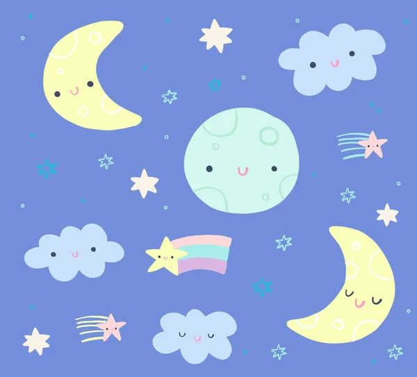 Cielo notturno carina Clip Art Set — Vettoriale Stock