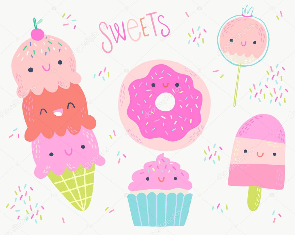 Sweet Desserts Vector Illustration Clip Art Set