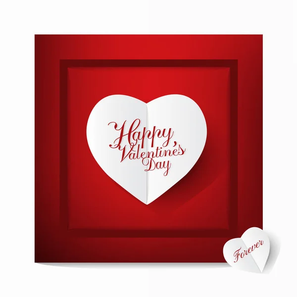 Schöne Karte Mit Glücklichen Valentinstag Typografie Design Hellweißes Herz Papierschnitt — Stockvektor