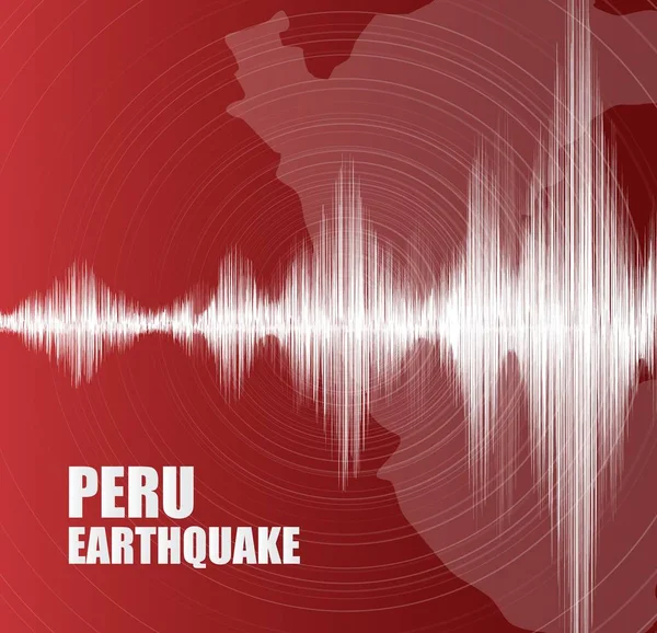 Peru Erdbebenwelle Mit Kreisschwingungen Auf Rotem Hintergrund Audio Wellendiagramm Konzept — Stockvektor
