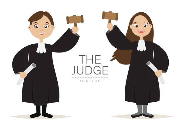 Judge Cartoon Character Design Hold Hammer Judge Justice Vector Illustration — Stock Vector