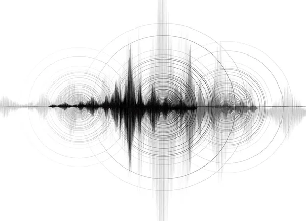 Deprem dalga düşük richter ölçeğiyle daire titreşim beyaz kağıt arka plan, ses dalgası diyagramı kavramı, eğitim ve bilim, vektör çizim için tasarım.