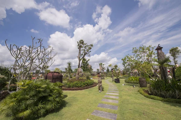 Garden with blue sky.