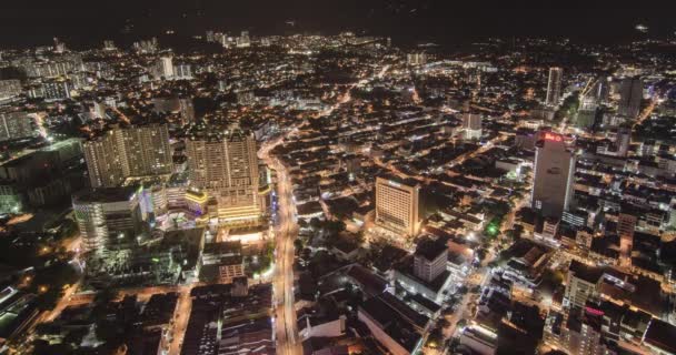 Timelapse havadan görünümü Georgetown Rating şehir yoğun gece hayatı ile. — Stok video