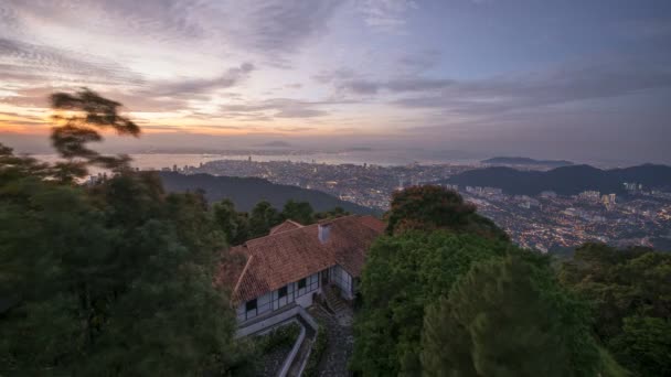 Timelapse Mooie Bungalow Penang Hill Tijdens Zonsopgang Uur Met Aantrekkelijke — Stockvideo