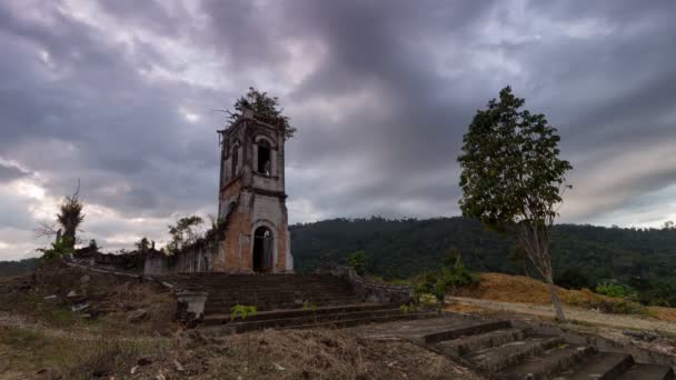 Timelapse cloudy day at broken Church — Stock Video