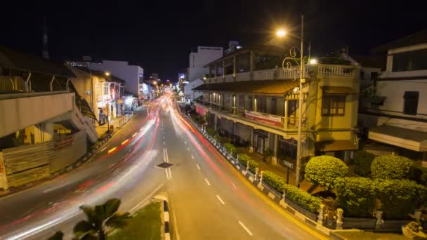 Timelapse ocupado agitado en Burmah Road, edificio Patrimonio de la Humanidad — Vídeos de Stock