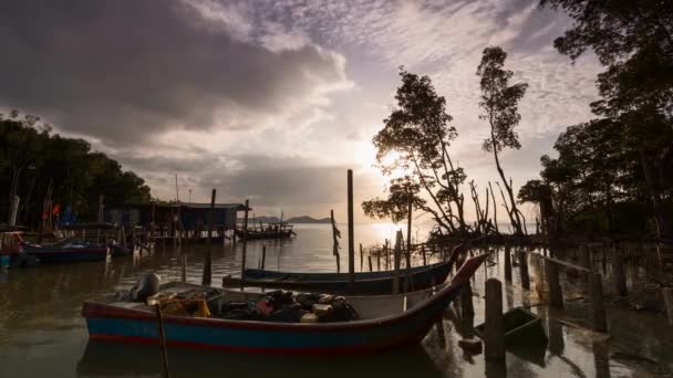 Timelapse sunset fisherman village — Stock Video