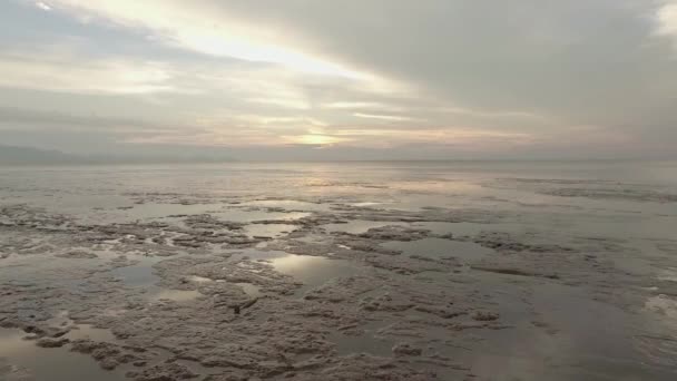 Muoversi lungo la spiaggia durante la bassa marea all'ora del tramonto . — Video Stock