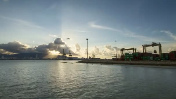 Timelapse upptagen container service på Penang Port — Stockvideo