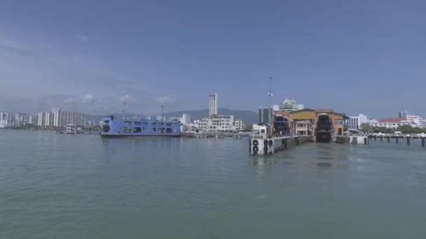 Penang Malaysia March 2018 Blue Ferry Parking Penang Port Blue — стокове відео