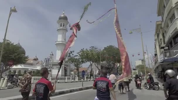 Penang Malaysia Mart 2018 Geleneksel Çince Performans Bayrak Taşı Mescid — Stok video