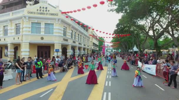 Penang Malaysia Μαρτίου 2018 Ιαπωνική Χορευτική Παράσταση Σημαία Κυματίζει Στο — Αρχείο Βίντεο