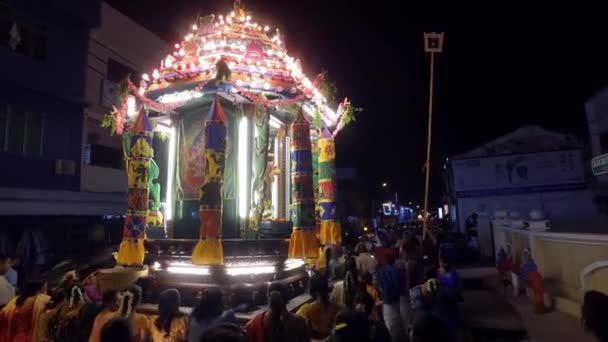 Bukit Mertajam Malaysia March 2018 Devotees Pull Chariot Night Pangun — Stock Video