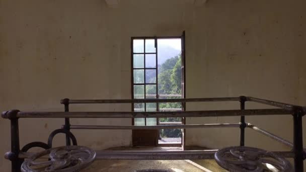 Three Valves Pump House Morning Sunlight Diffuse Window — Stock Video