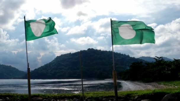 Bendera Untuk Gelombang Pas Parti Islam Malaysia Daerah Pedesaan Dekat — Stok Video