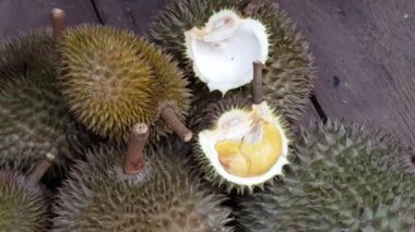 Durian meyvesine yavaşça zum yap (Malezya 'nın kral meyvesi)