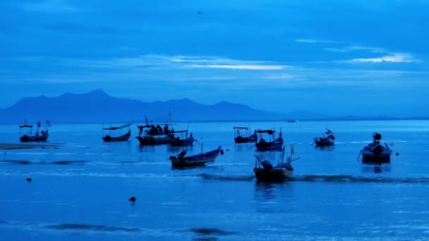 Early Morning Fisherman Village Blue Hour — Stock Video