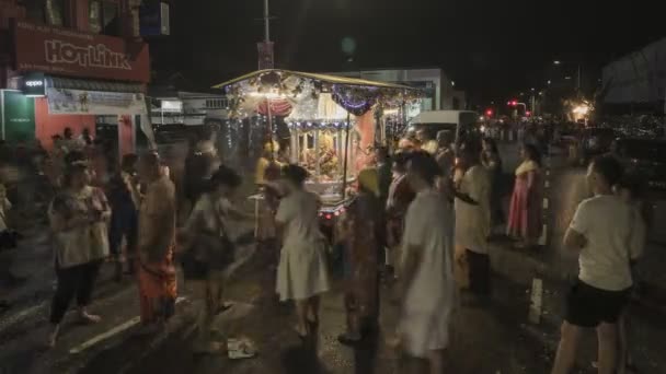 Georgetown Penang Malaysia Feb 2018 Thaipusam音乐节庆祝活动期间 乐队走在游行银车前面 — 图库视频影像