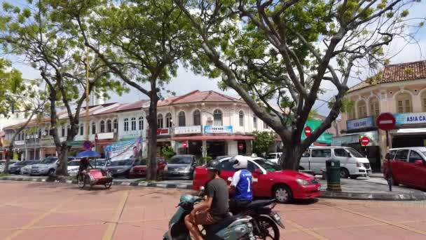 George Town Penang Maleisië Mei 2018 Een Trishaw Rijderspas Jalan — Stockvideo