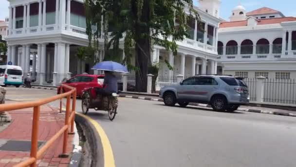 George Town Penang Malajsie Květen 2018 Sledujte Trishaw Cycler Cestě — Stock video