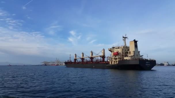 George Town Penang Malaysia Jun 2018 Unity Panama Ship Blue — Stock Video