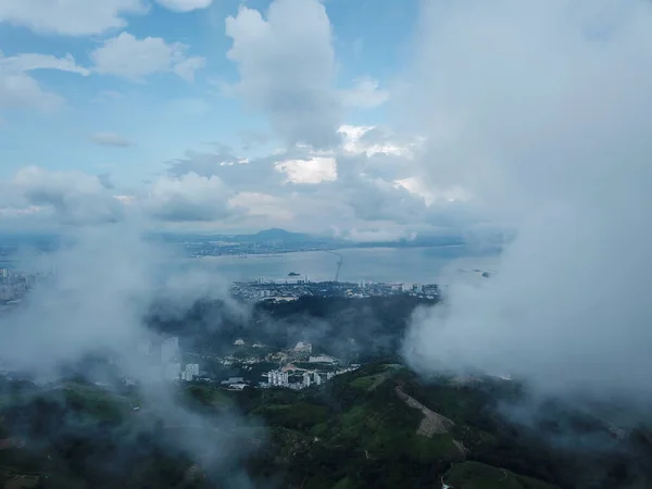 Aerial View Penang First Bridge Cloud Ayer Itam Forest — Stock Photo, Image