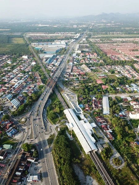 Vista Aérea Infraestrutura Ferroviária Rodoviária Nibong Tebal — Fotografia de Stock