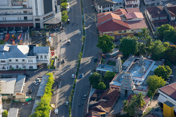George Town, Penang/Malaysia - Jun 25 2017: Aerial view Hindu Mosque with shadow.