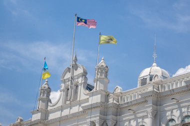 Georgetown, Penang / Malezya - 15 Şubat 2020: Malezya Belediyesi Penang Adasında dalgalanan bayrak.