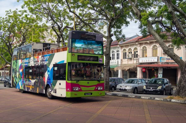 stock image Penang hop on hop off bus stop at heritage street.