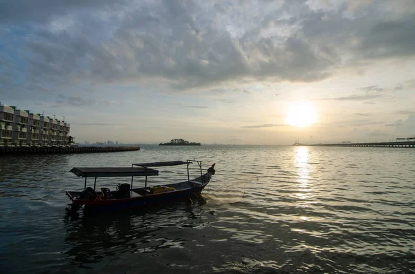 Georgetown Penang Malásia Fevereiro 2020 Rede Pesca Silhueta Mar Penang — Fotografia de Stock