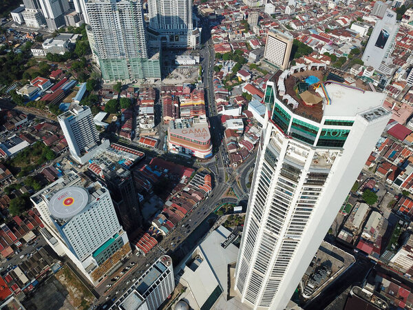 Georgetown, Penang/Malaysia - Feb 29 2020: Aerial view KOMTAR and The Wembley hotel.