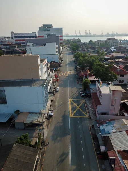 Luftbild: Weniger Autoverkehr bei Pengkalan Weld während der Sperrung — Stockfoto