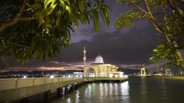 Butterworth Floating Mosque Dusk Hour — Stock Video