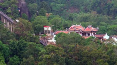 Füniküler araba yeşil ağaçlı istasyona gidiyor..