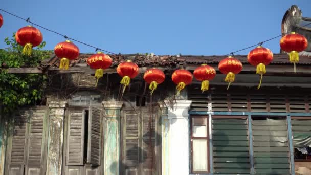 Red Lantern Decorated Old Street Chinese New Year — Stock Video