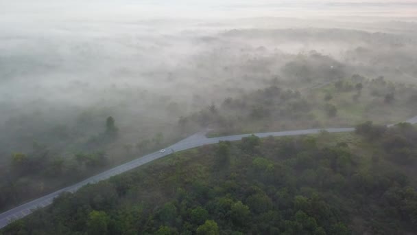 MBI Desaku, Kulim, Kedah近くの森の中の道路上の空中ビューカードライブ. — ストック動画