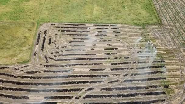 Luchtfoto branden op het open veld. — Stockvideo