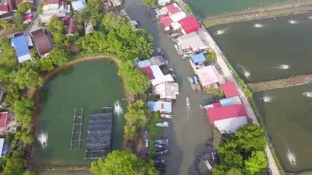 Boot bewegen bij smalle rivier richting zee. — Stockvideo