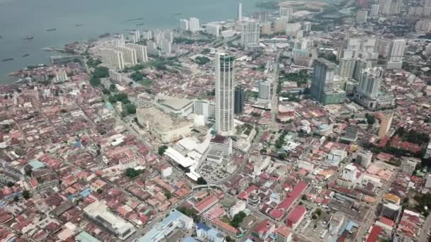 Vista de pájaro paisaje urbano Georgetown, Penang, Malasia . — Vídeo de stock